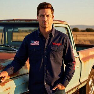 Men’s Wrangler USA Western Shirt XXL | Heavyweight Long Sleeve Button-Up